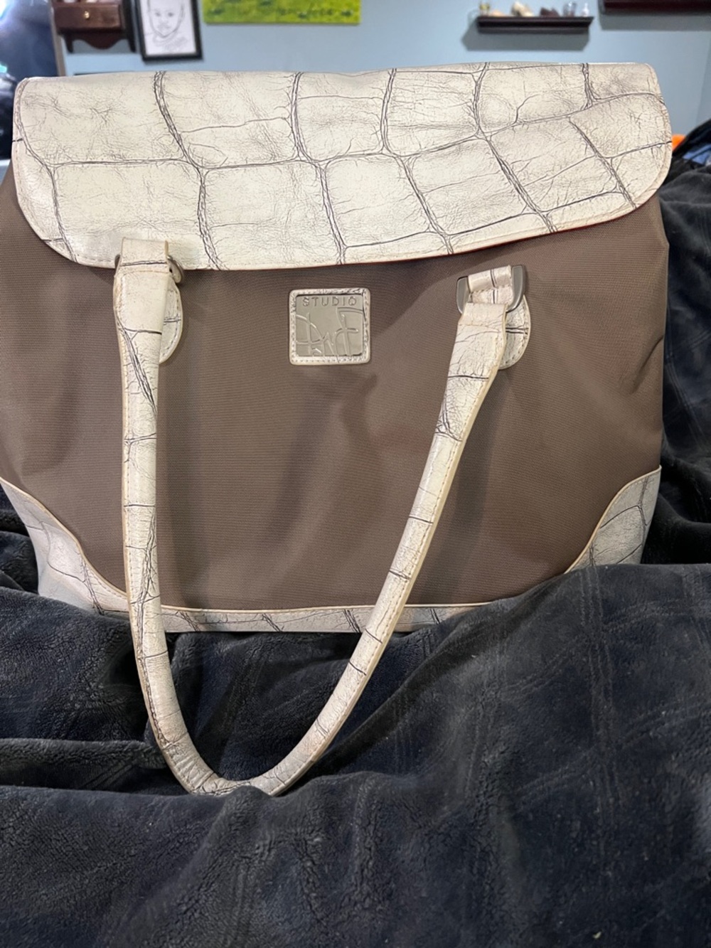 DvF Studio Brown Tote with Cream Croc-Embossed Trim